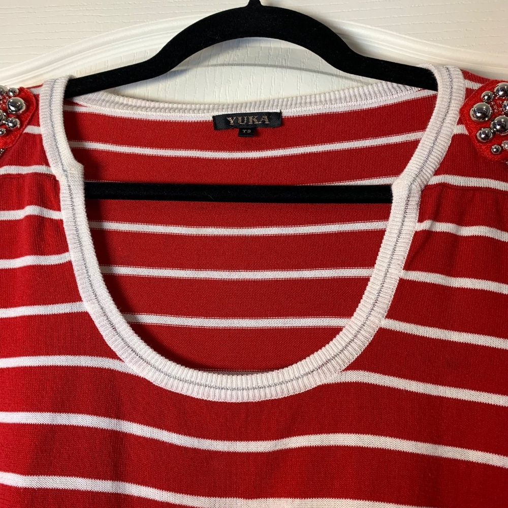 Yuka Nautical Stripe Knit Top – Anchor Buttons, Shoulder Embellishments, T3 Med - Picture 4 of 13